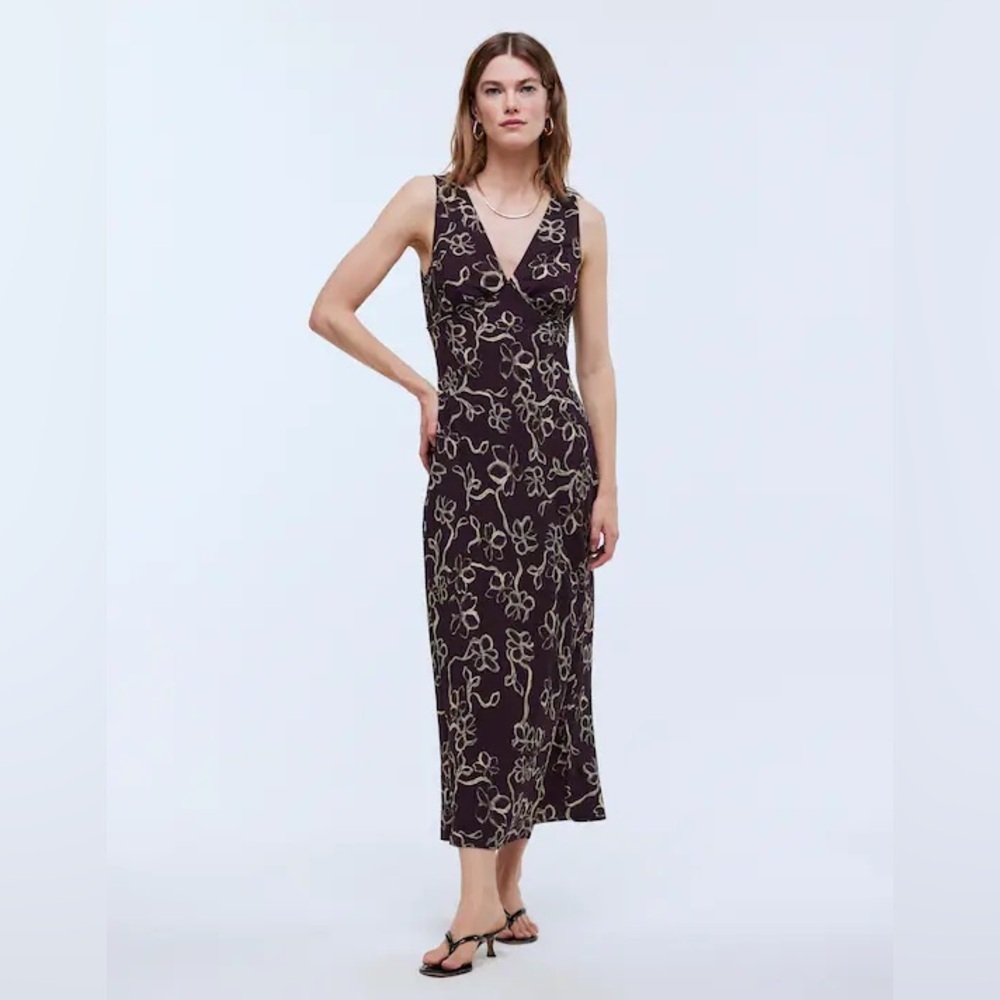 Madewell The Petite Ariana Midi Dress in Floral size 16 v neck tank
